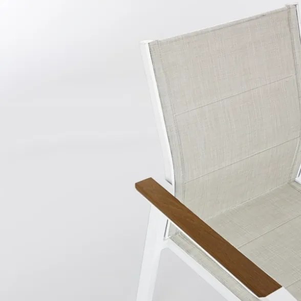 Sedie da esterno bianche in alluminio con braccioli in legno e seduta in textilene Kubik Bizzotto - 4 pezzi