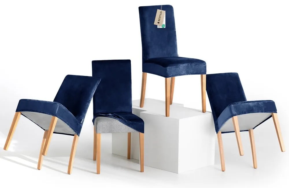 Set di coprisedia blu con rivestimento elastico per sedie 4 pz 48 cm Sento – Restilo