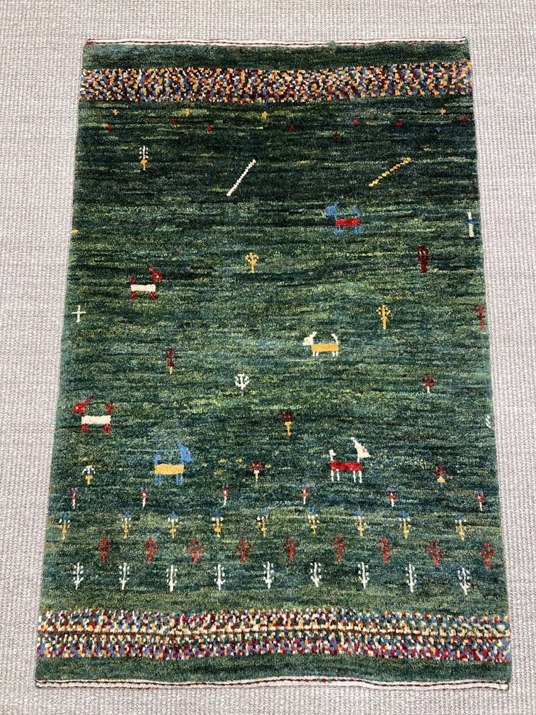 Gashguli Tappeto 110x70 Verde (Iran) Annodato A Mano