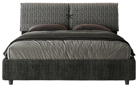 Letto matrimoniale contenitore imbottito 160x190 tessuto Aragona 8 blu Mados