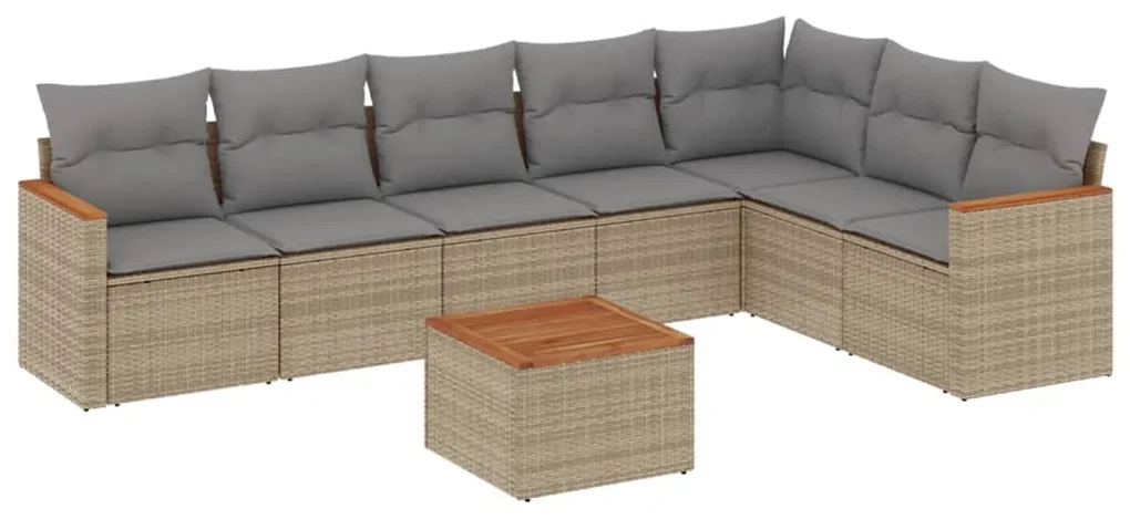Set divano da giardino 8 pz con cuscini beige misto polyrattan