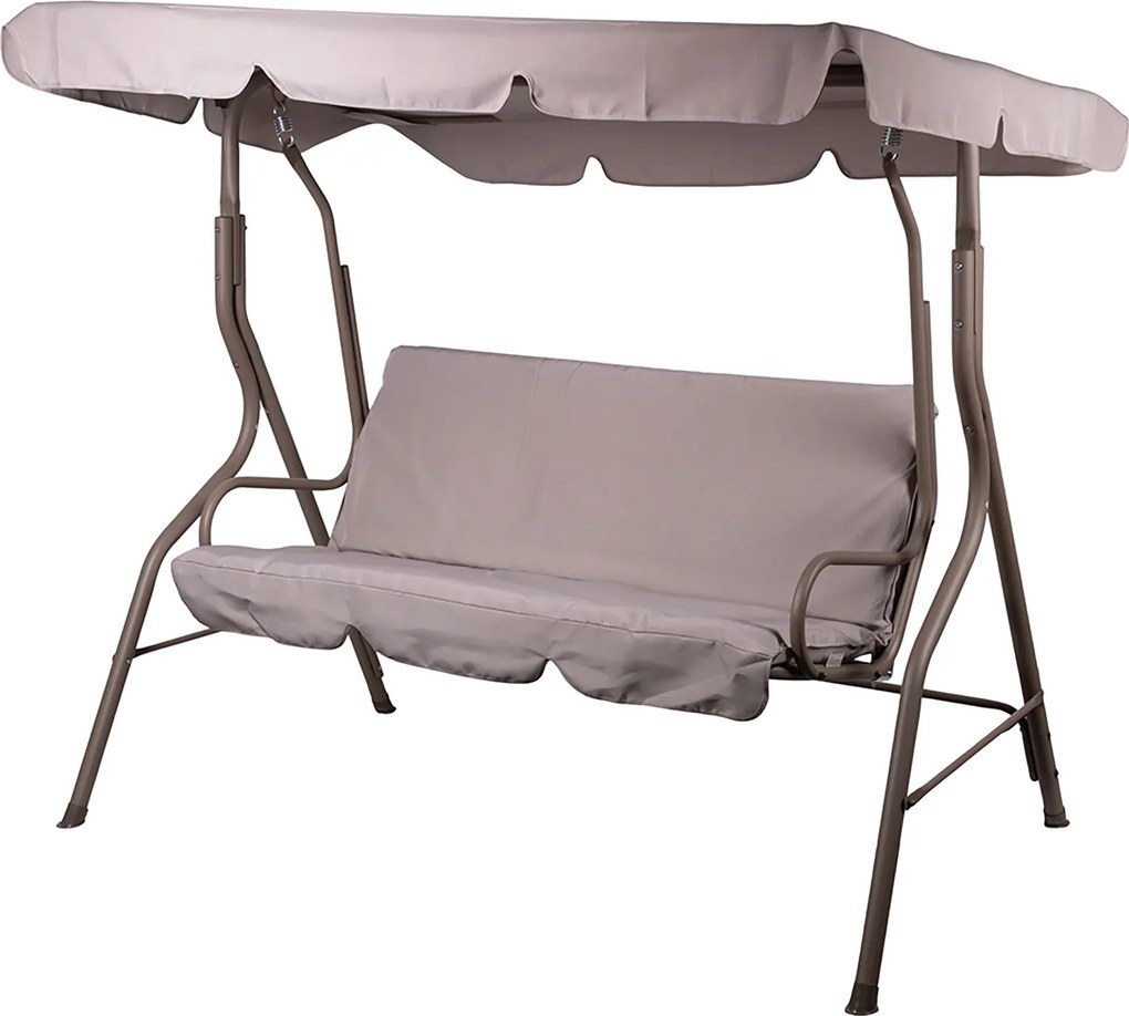 Dondolo da Giardino 3 Posti 170x110x160 cm con Tetto Parasole in Acciaio e Poliestere Tortora...