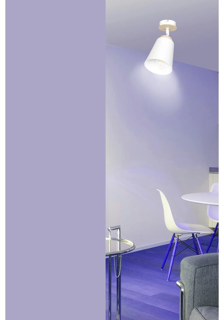 Plafoniera A Faretto Spot 1 Luce In Acciaio Bianco E Legno Naturale