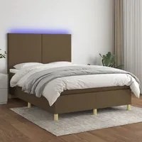 Letto a Molle Materasso e LED MarroneScuro 140x190cm in Tessuto cod mxl 59914