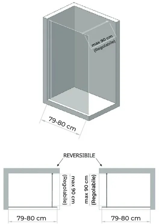 Doccia Walk-In 80 cm cristallo trasparente 6 mm H 200 cm Klug