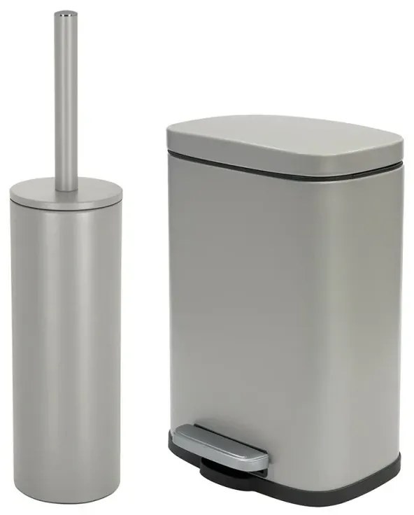 Set pattumiera 5lt a pedale e portascopino in acciaio tortora opaco Axin