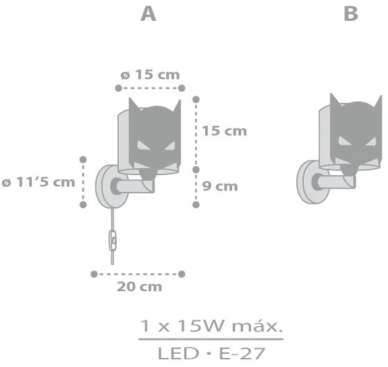 Dalber 61809 - Applique da parete per bambini DARK HERO 1xE27/15W/230V