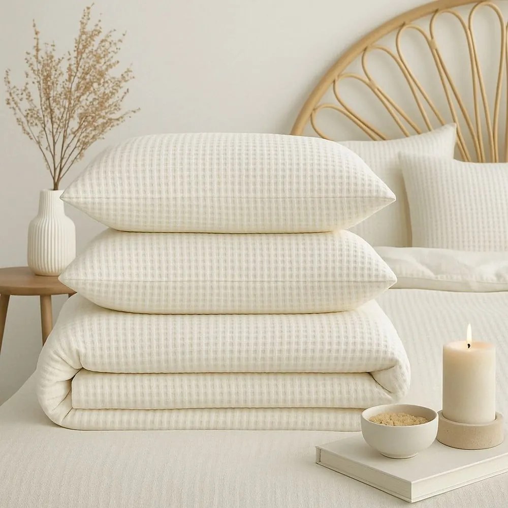 Set copripiumino e federa bianco in cotone renforcé per letto singolo 140x200 cm Waffle Striped – Mila Home Luxury