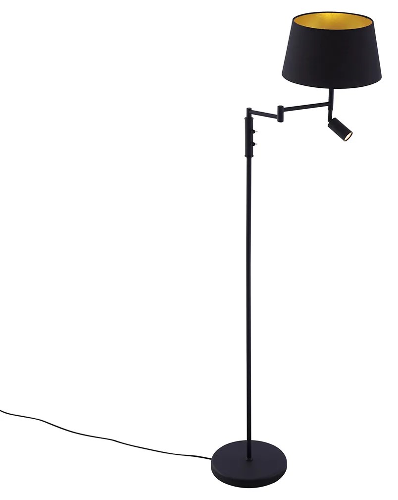 Lampada da terra nera con paralume nero e lampada da lettura regolabile - Ladas