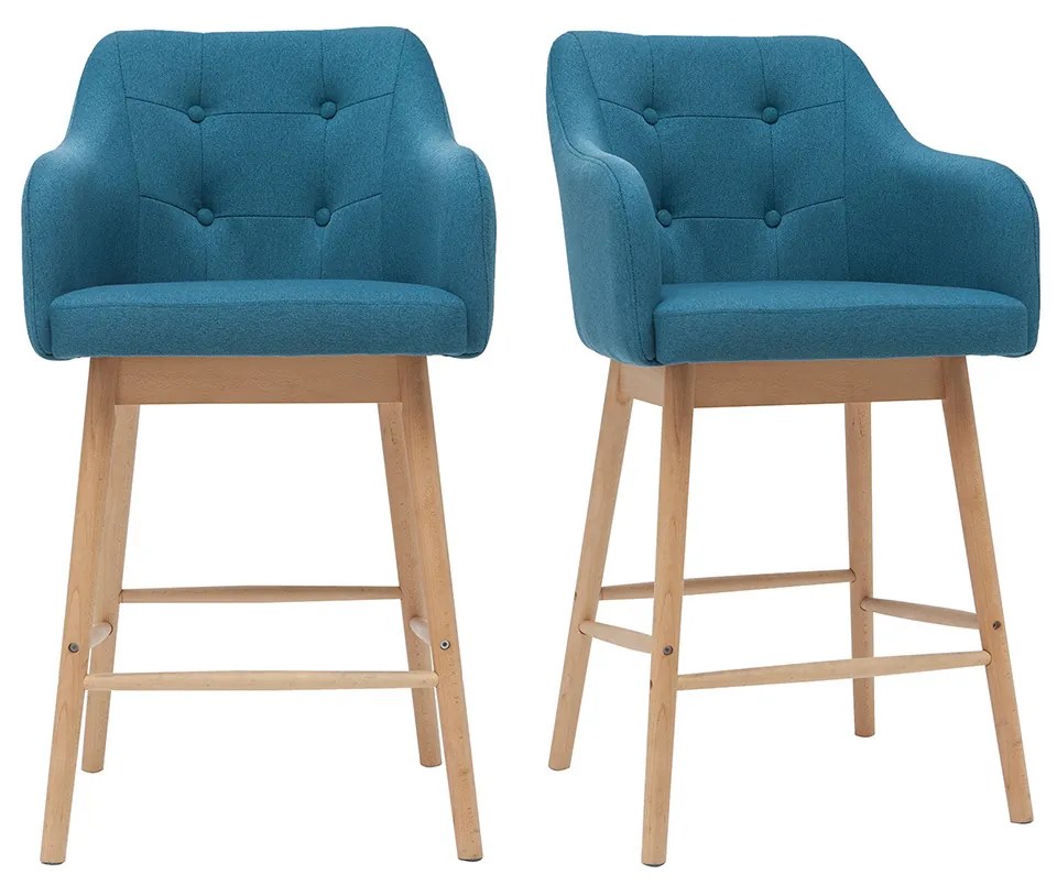 Set di 2 sgabelli scandinavi blu anatra e legno H64 cm BALTIK