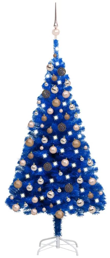Albero di Natale Preilluminato con Palline Blu 150 cm PVC
