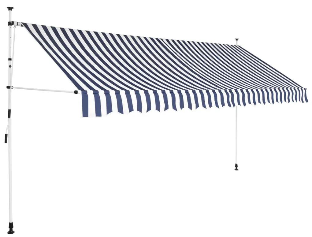 Tenda da Sole Retrattile Manuale 350 cm a Strisce Blu e Bianche