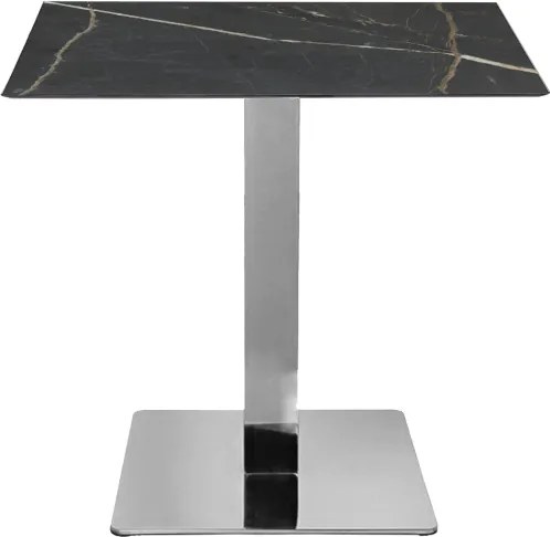 Tavolo bar pub ristorante in HPL 80x80 cm Marmo Nero per esterno base Argento H 74