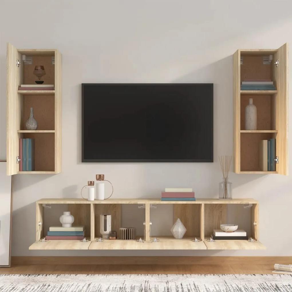 Set di mobili porta tv 4 pz rovere sonoma in legno multistrato