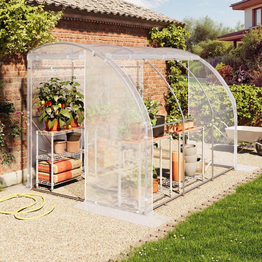 TOOLPORT Serra tunnel addossata 2x3m, telo in PE, bianco - (9032)