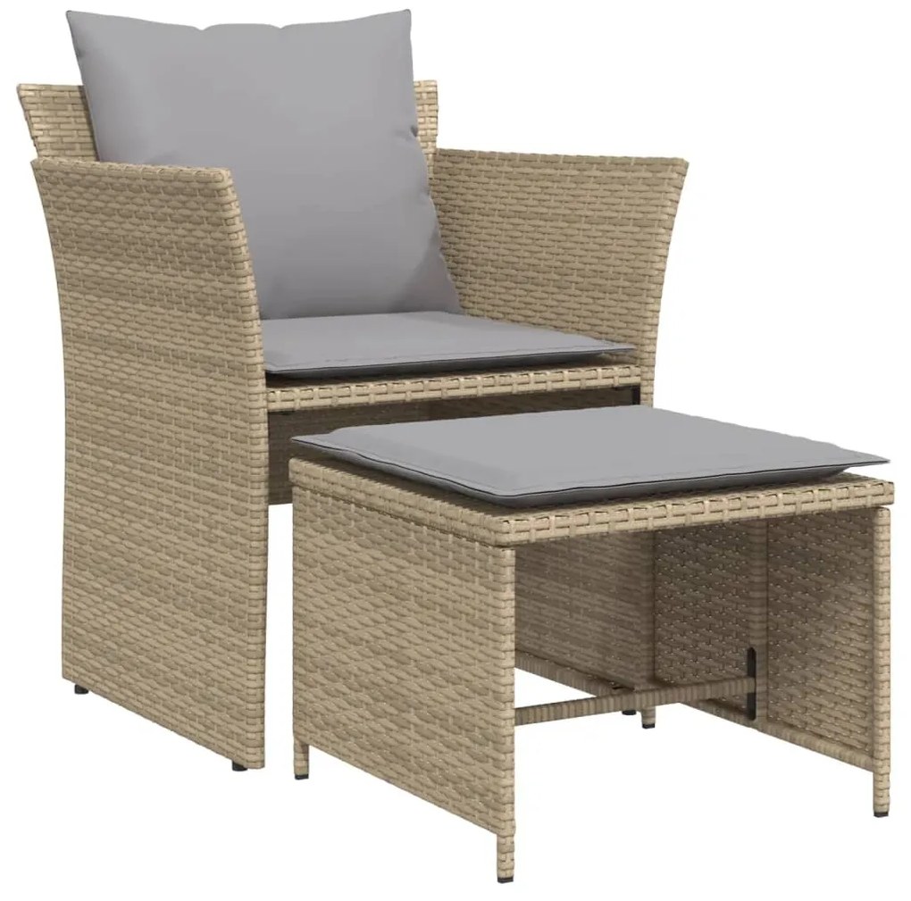 Sedia da giardino con poggiapiedi in polyrattan beige