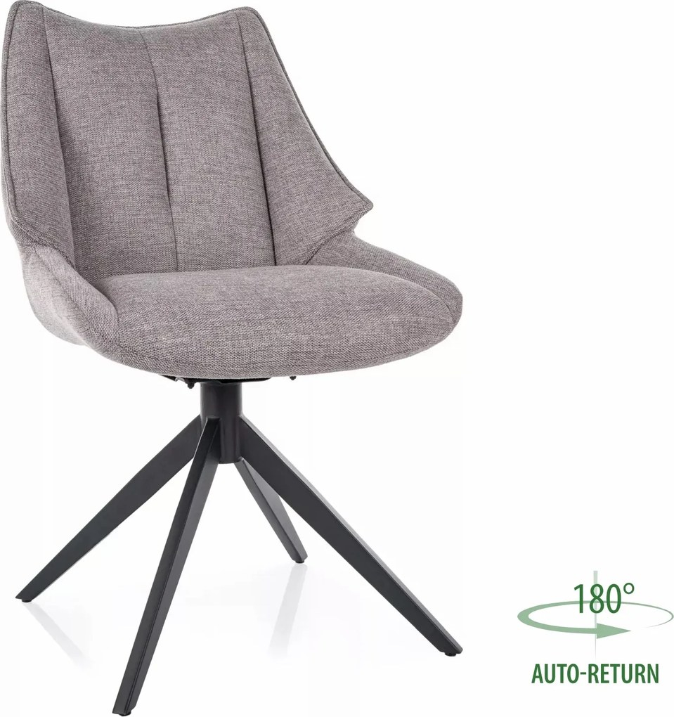 Sedia Coda Brego in tessuto grigio Brego 07 con struttura in metallo nero opaco e seduta girevole auto-return – 56x91 cm