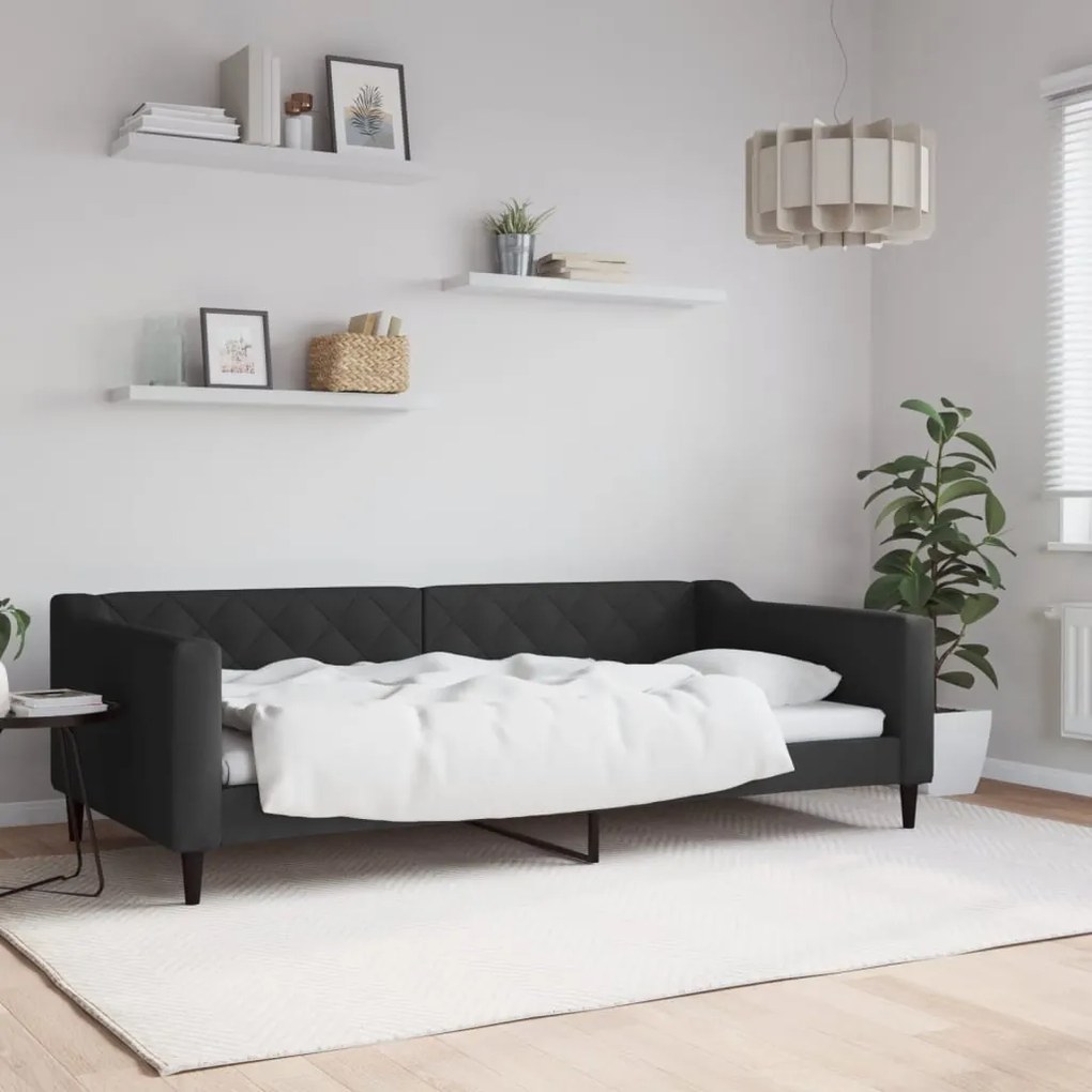 Letto Da Giorno Nero 100x200 Cm İn Tessuto /