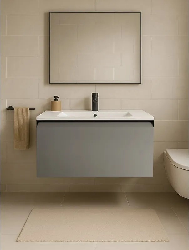 Mobile da bagno sospeso sotto lavabo L 79.5 x H 40 x P 45.5 cm grigio opaco, 1 cassetto Fusion
