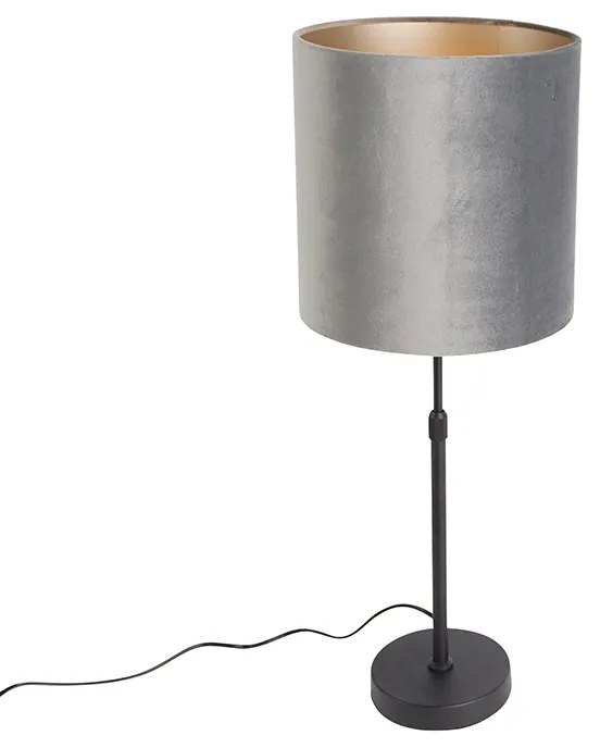 Lampada da tavolo moderna con paralume in tessuto nero grigio 25 cm regolabile - Parte