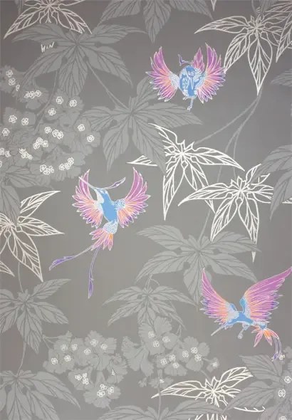 Osborne & Little Carta da parati Grove Garden - Chocolate/ Lilac-blue