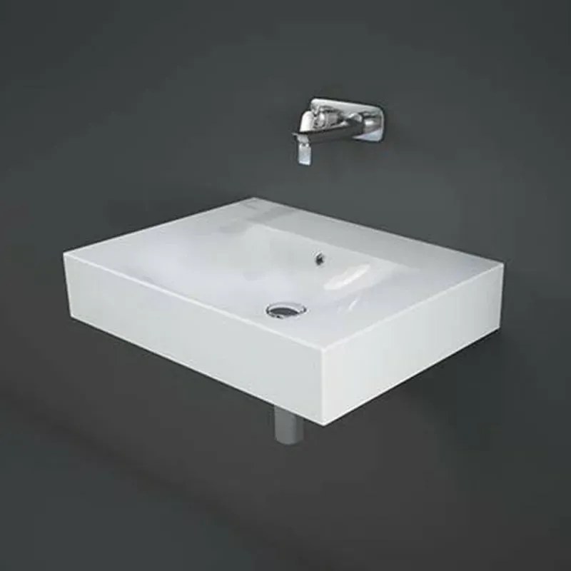 Lavabo sospeso 60cm rettangolare in ceramica senza foro per rubinetto bianca Rak Des