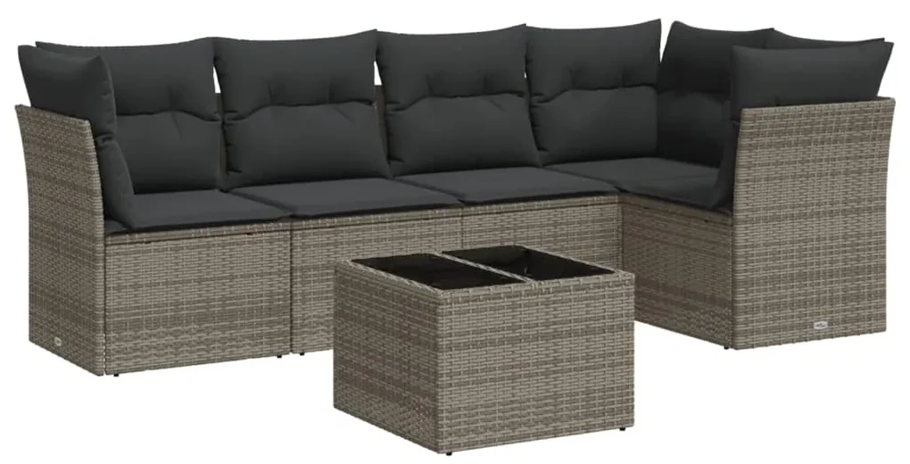 Set divano da giardino 6 pz con cuscini grigio in polyrattan