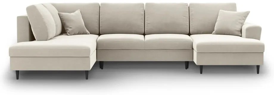 Divano angolare beige allungabile e con contenitore (con penisola a sinistra/a U) con rivestimento in velluto Kyoto – Cosmopolitan Design