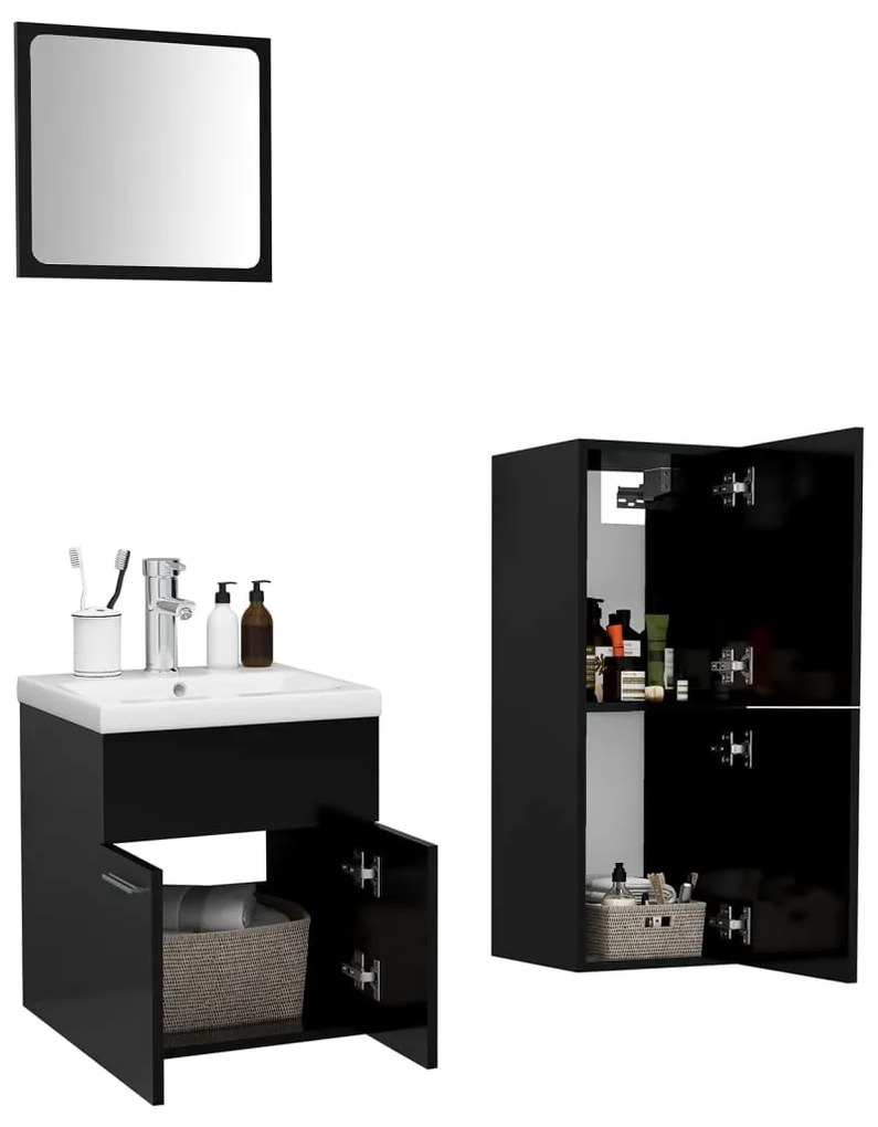 Set mobili da bagno nero in legno multistrato