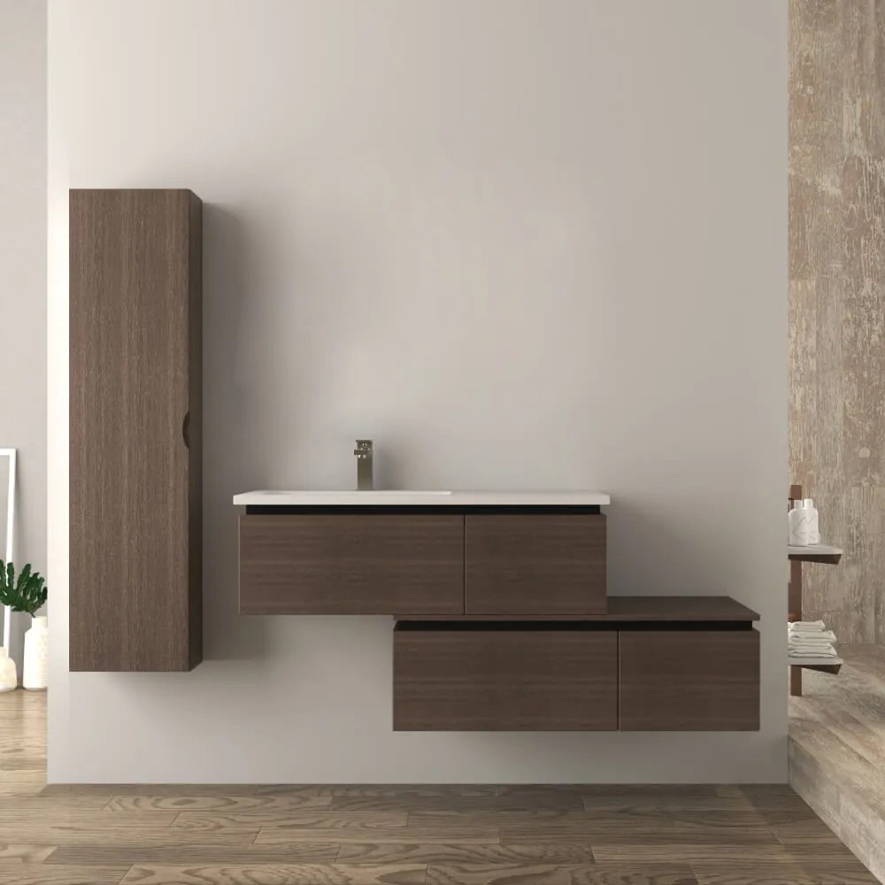 Mobile da bagno 140 cm sospeso moderno rovere scuro soft Slide