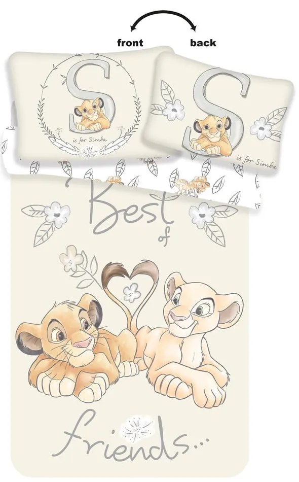 Set copripiumino e federa da bambini giallo chiaro in cotone per culla 100x135 cm Lion King "Best Friends" – Jerry Fabrics