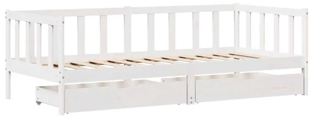 Dormeuse con cassetti bianco 90x200 cm legno massello di pino