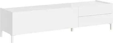 Porta TV in legno 160x40 cm con anta a ribalta e 2 cassetti Bianco Lucido HARAS
