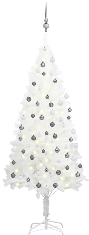 Albero di Natale Artificiale Preilluminato con Palline, Albero di Natale Preilluminato con Palline Bianco 180 cm II