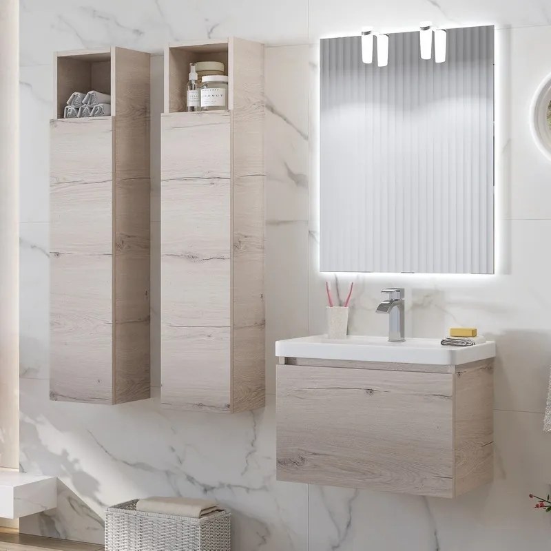 Mobile lavabo 60 cm con cassetto scorrevole e lavabo incasso SP-60A - KAMALU