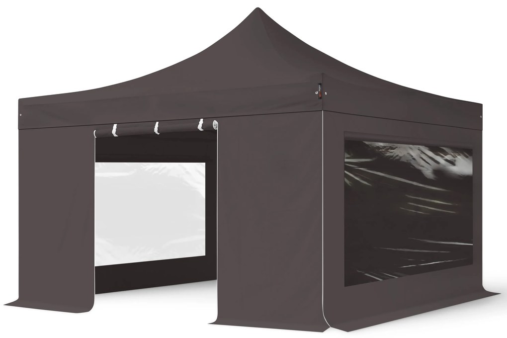 TOOLPORT 4x4 m gazebo pieghevole con laterali (finestre panoramiche), PREMIUM acciaio, grigio scuro - (600101)