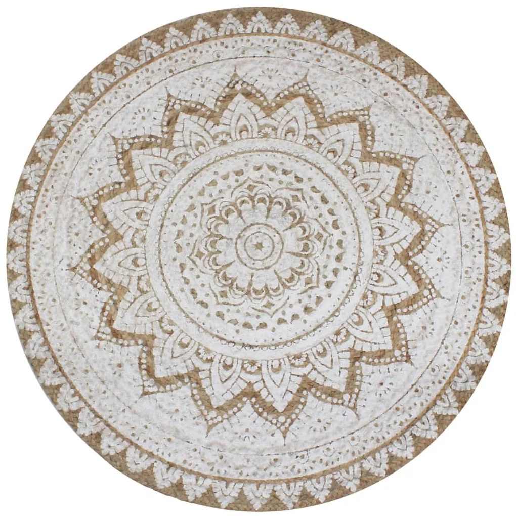 Tappeto İn Juta Intrecciata Con Stampa 90 Cm Rotondo /