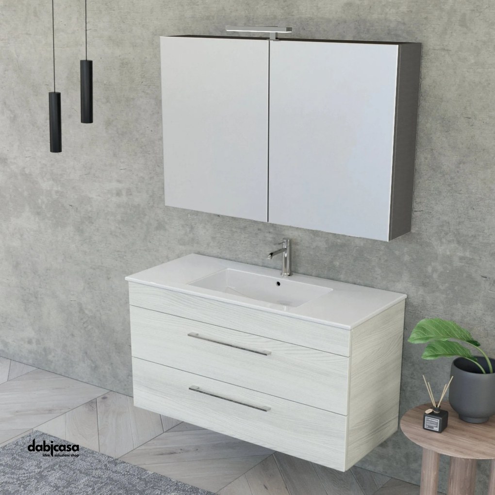 Mobile Bagno Sospeso "Unit Five" Da 100 Cm Composto Da Due Cassetti Finitura White Elm