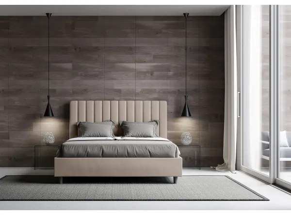 Letto matrimoniale contenitore imbottito 160x210 similpelle tortora Agueda