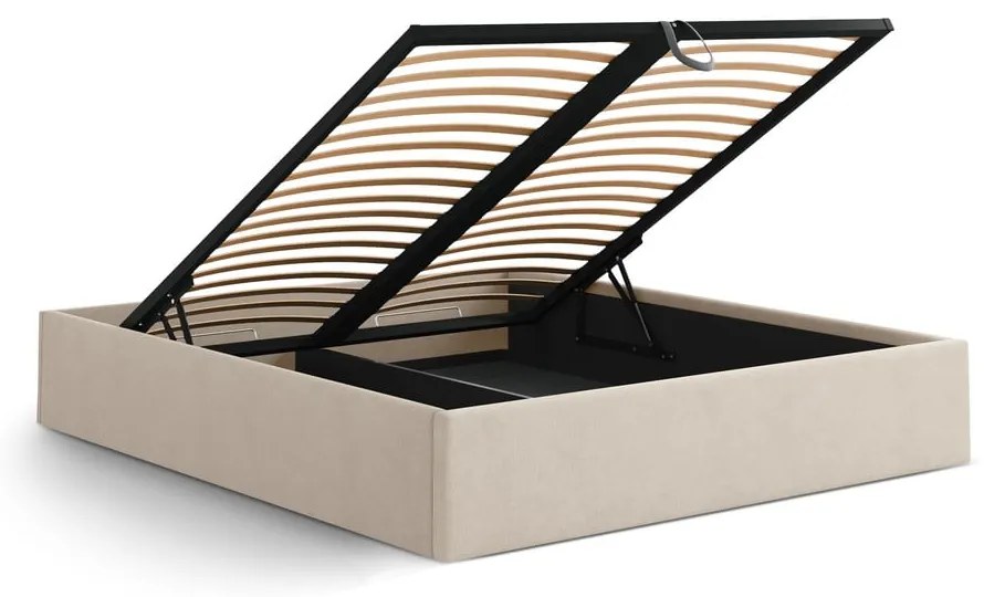 Letto matrimoniale imbottito marrone chiaro con contenitore/senza testiera con rete inclusa 140x200 cm Susan – Micadoni