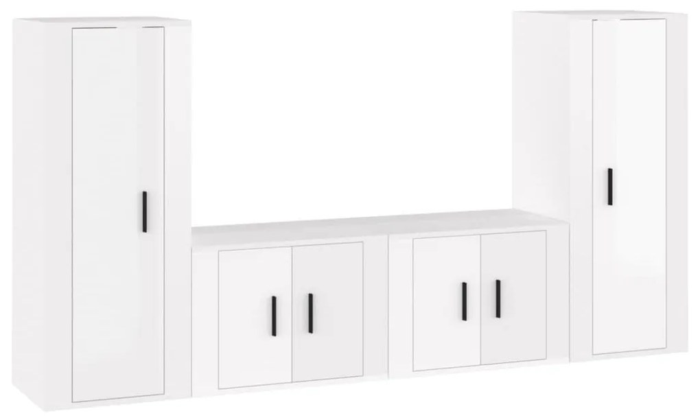Set di mobili porta tv 4 pz bianco lucido in legno multistrato