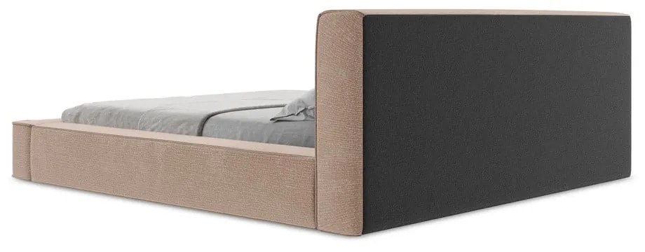 Letto matrimoniale imbottito rosa chiaro con contenitore e rete inclusi 160x200 cm Noho – Makamii