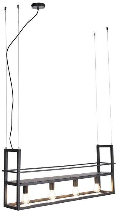 Lampada a sospensione nera con scaffale 4 luci - CAGE Rack