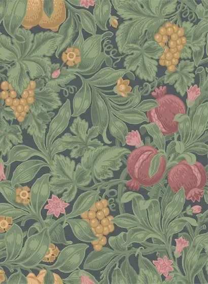 Cole & Son Carta da parati Vines of Pomona - Crimson & Olive on Charcoal