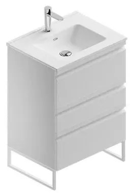 Mobile sottolavabo e lavabo Pull bianco opaco in mdf L 60 x H 56 x P 46 cm 1 vasca 3 cassetti