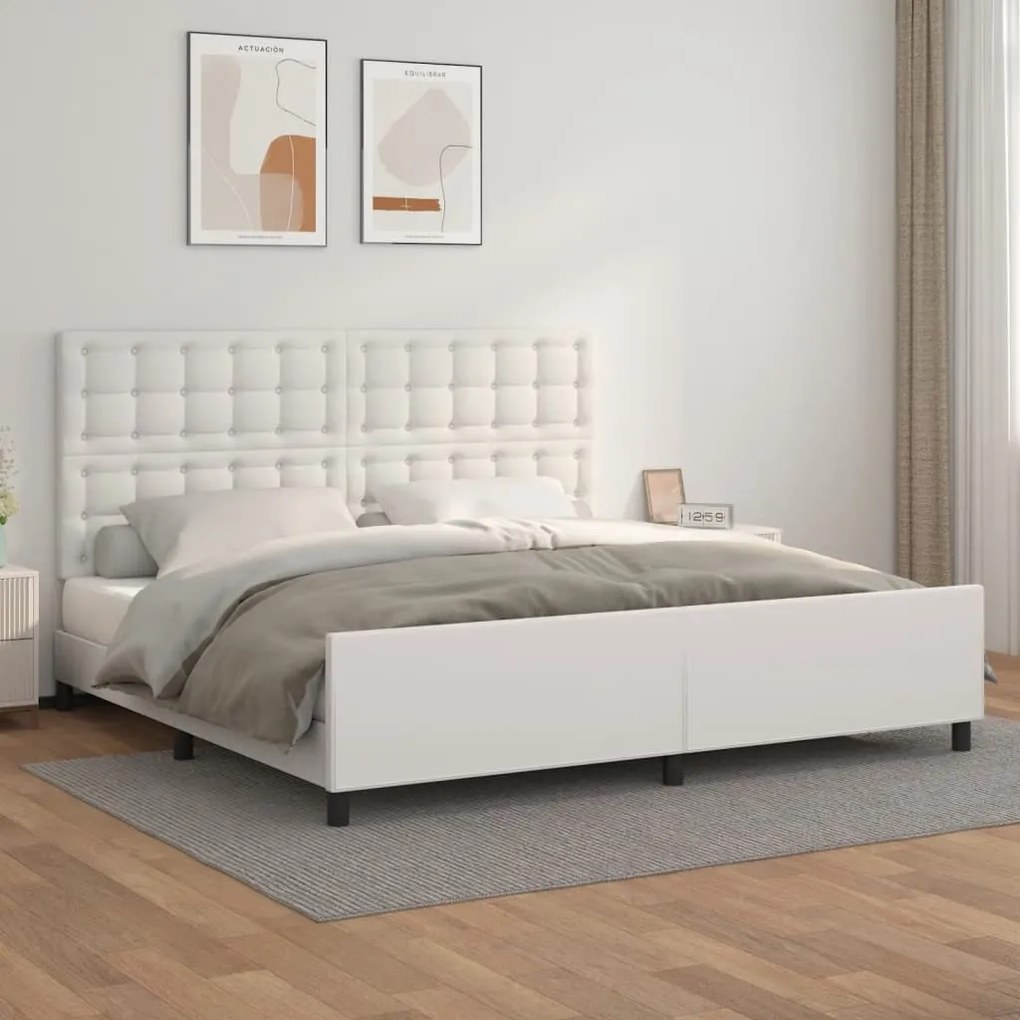 Giroletto Con Testiera Bianco 200x200 Cm İn Similpelle /