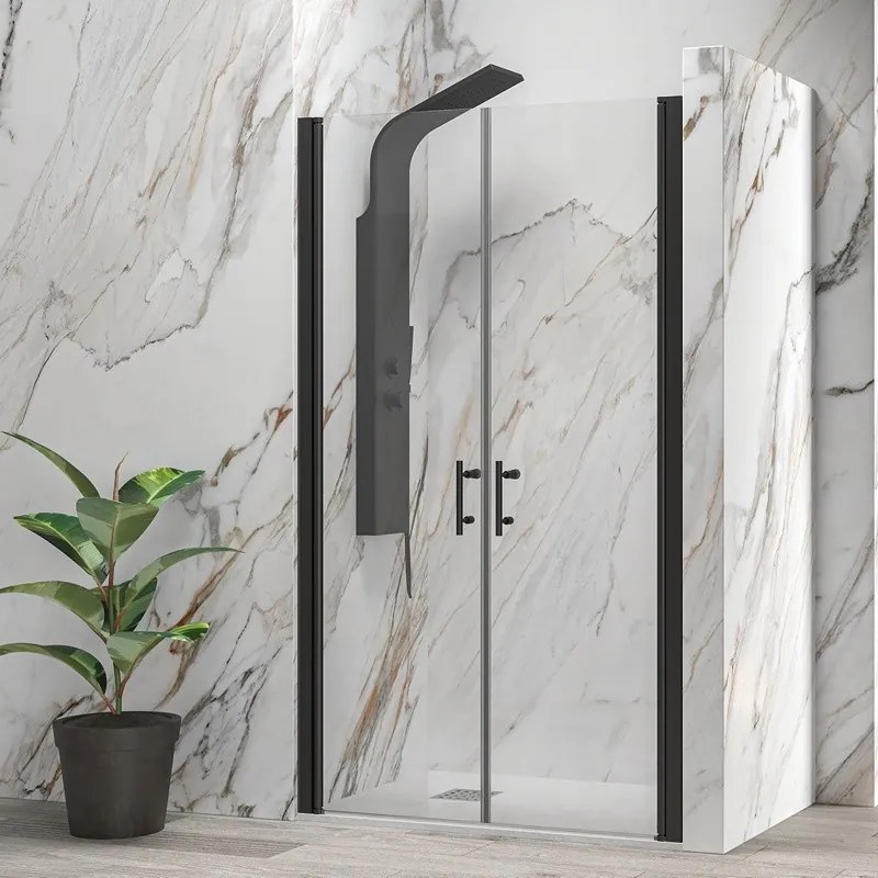 Porta doccia saloon 105-110 cm profili neri altezza 200h | KSAL2800AN - KAMALU
