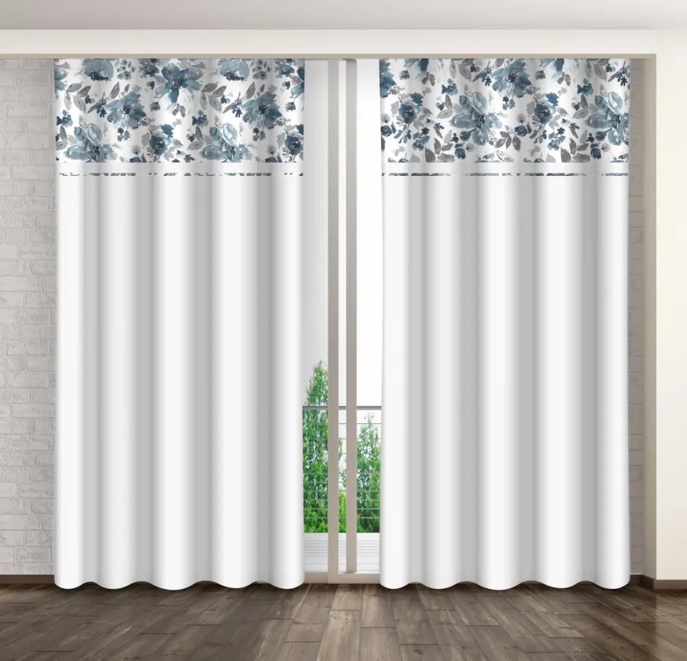 Tenda decorativa bianca con stampa di semplici fiori blu Larghezza: 160 cm | Lunghezza: 250 cm