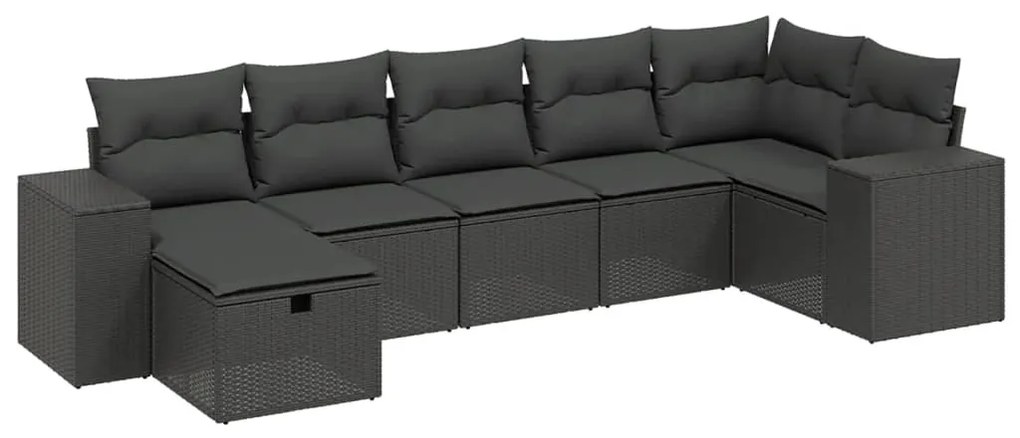 Set divani da giardino con cuscini 7pz nero polyrattan