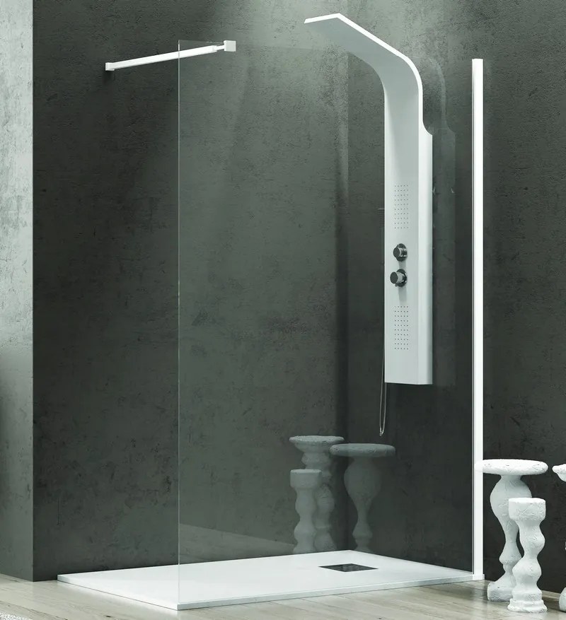 Parete doccia walk in 130 cm con profilo bianco opaco KW-100W - KAMALU